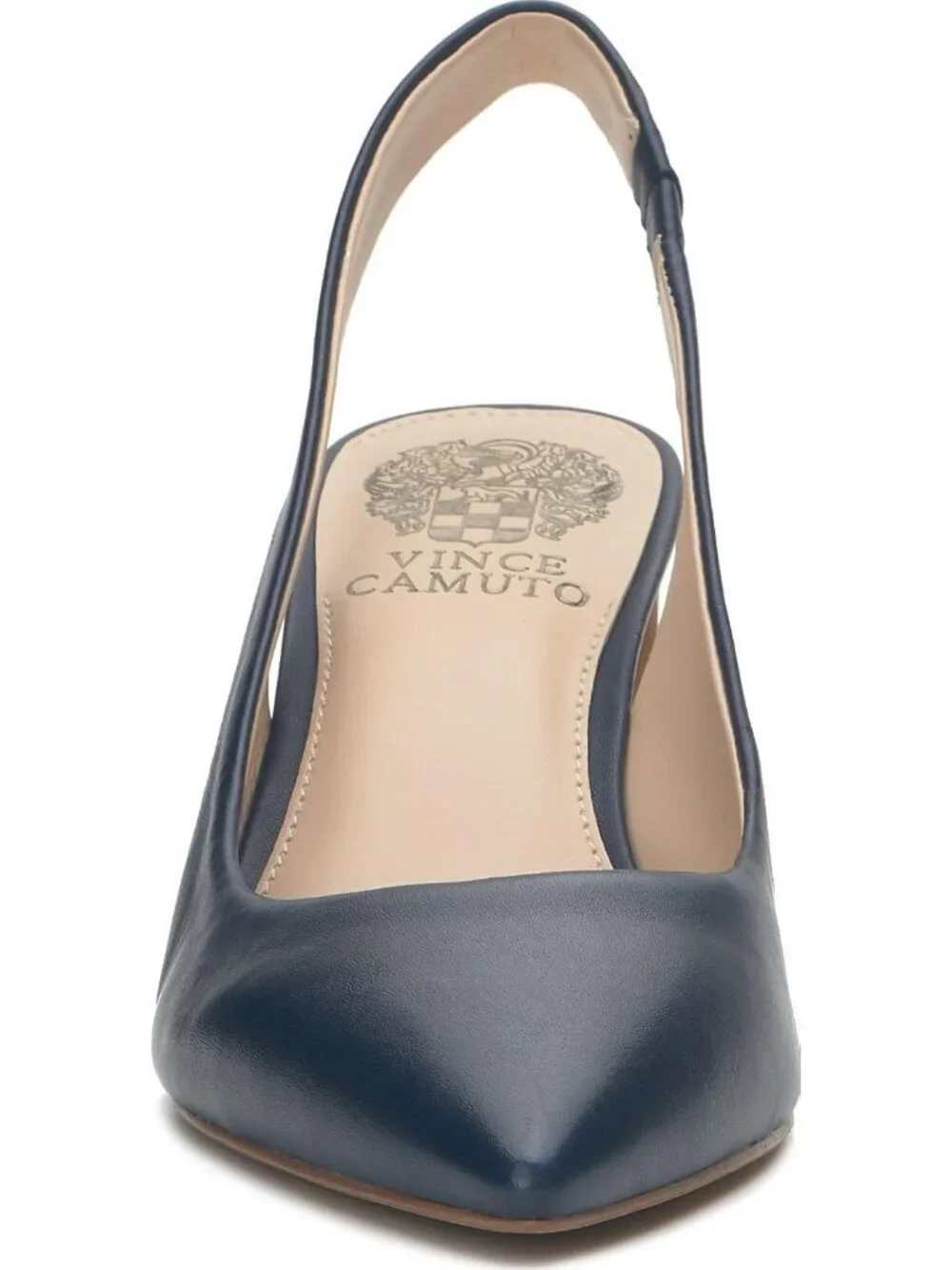 Women's Deep Navy Blue Pointed Toe Solid Hamden Slingback Pump Block Heel Shoes